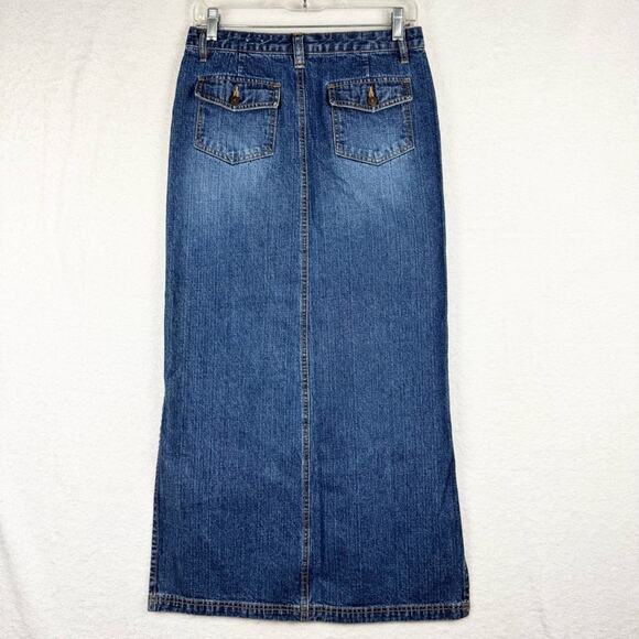 Vintage Y2K 90s Low Rise Grunge Slit Side Denim Maxi Skirt By Unionbay Size 5 - Picture 10 of 14